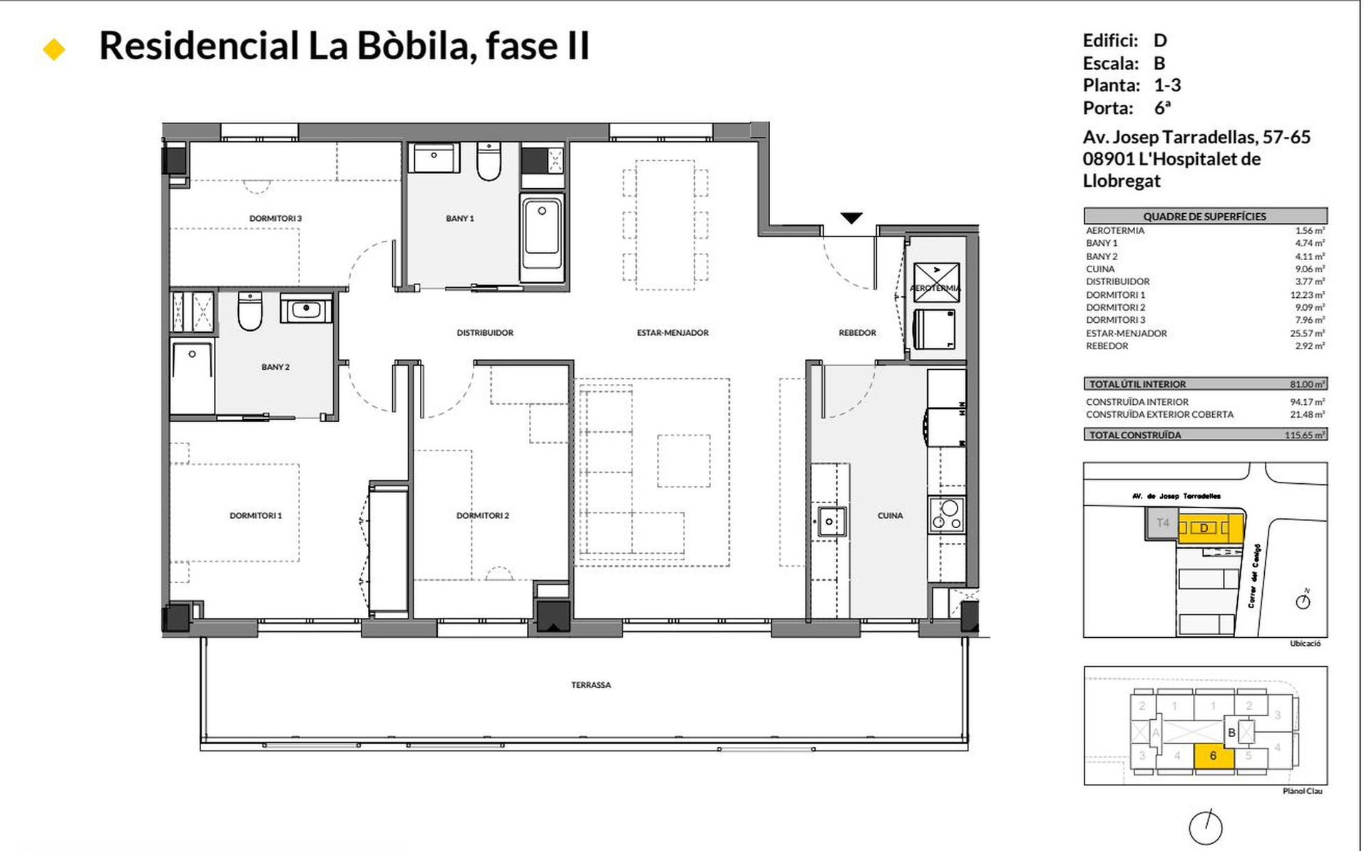 3 dormitorios, bloque · 116 m²