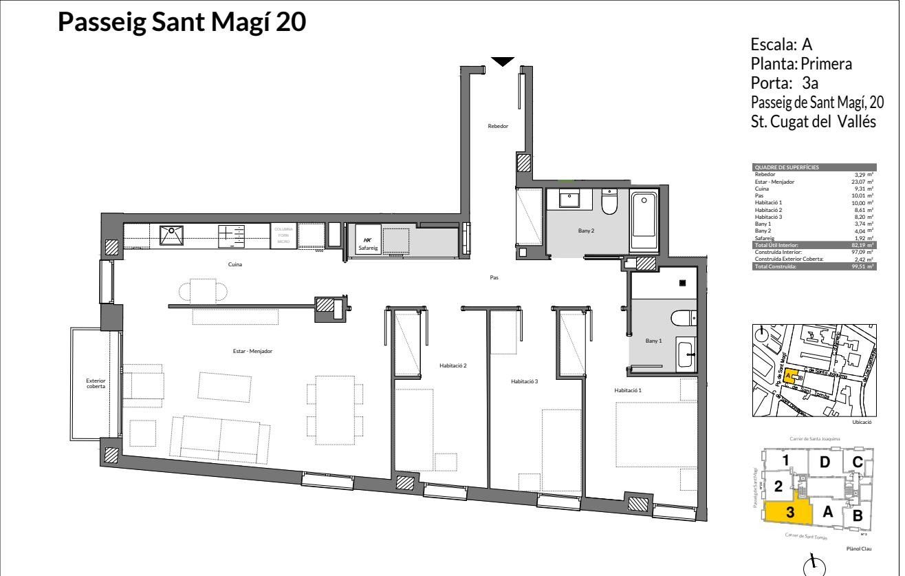 3 dormitorios · escalera A · 100 m²