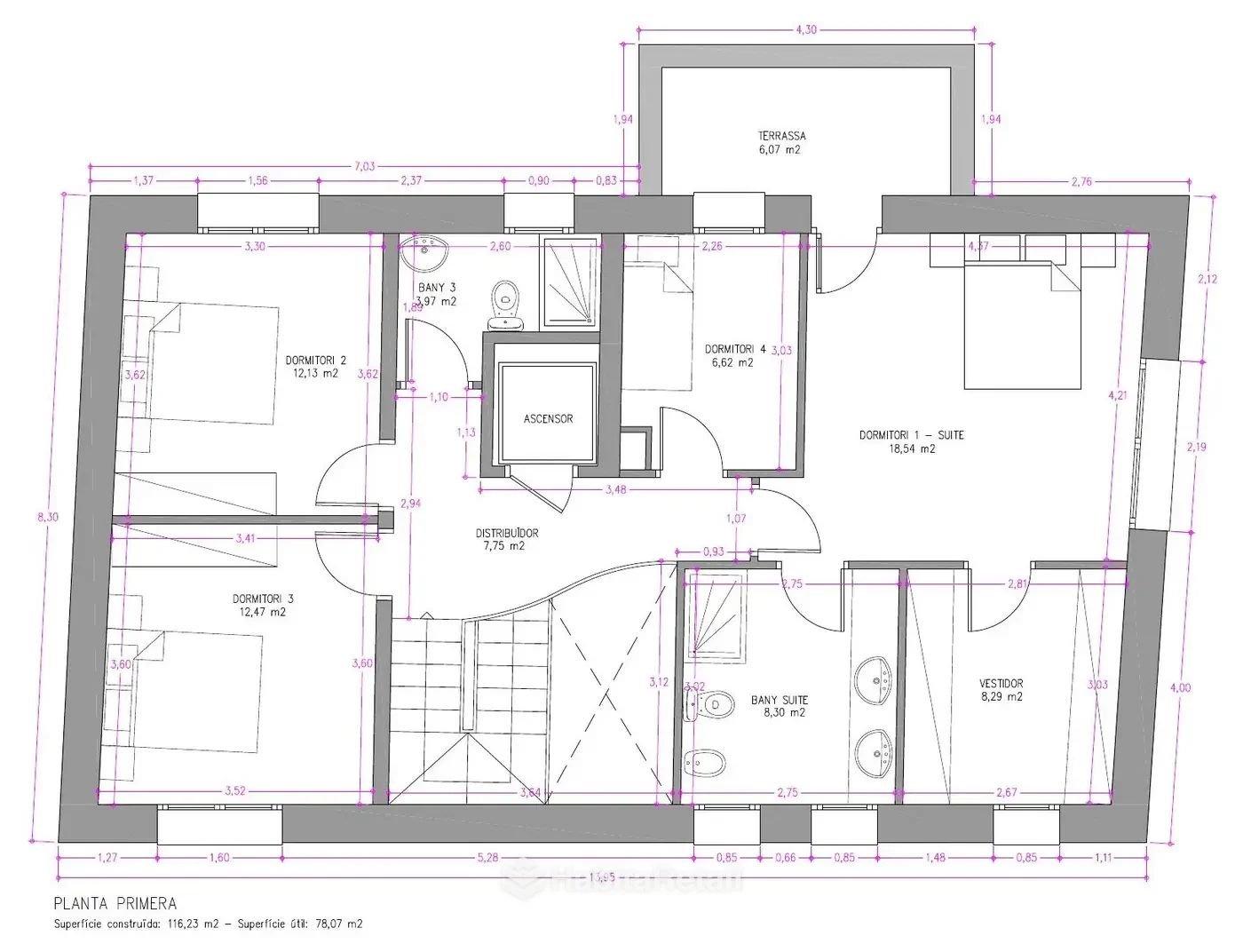 Casa principal · planta primera · 116,23 m²