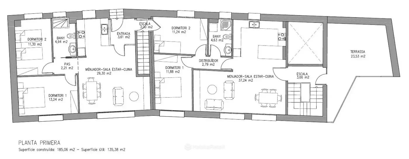 Segundo edificio · dos viviendas · 185,06 m²