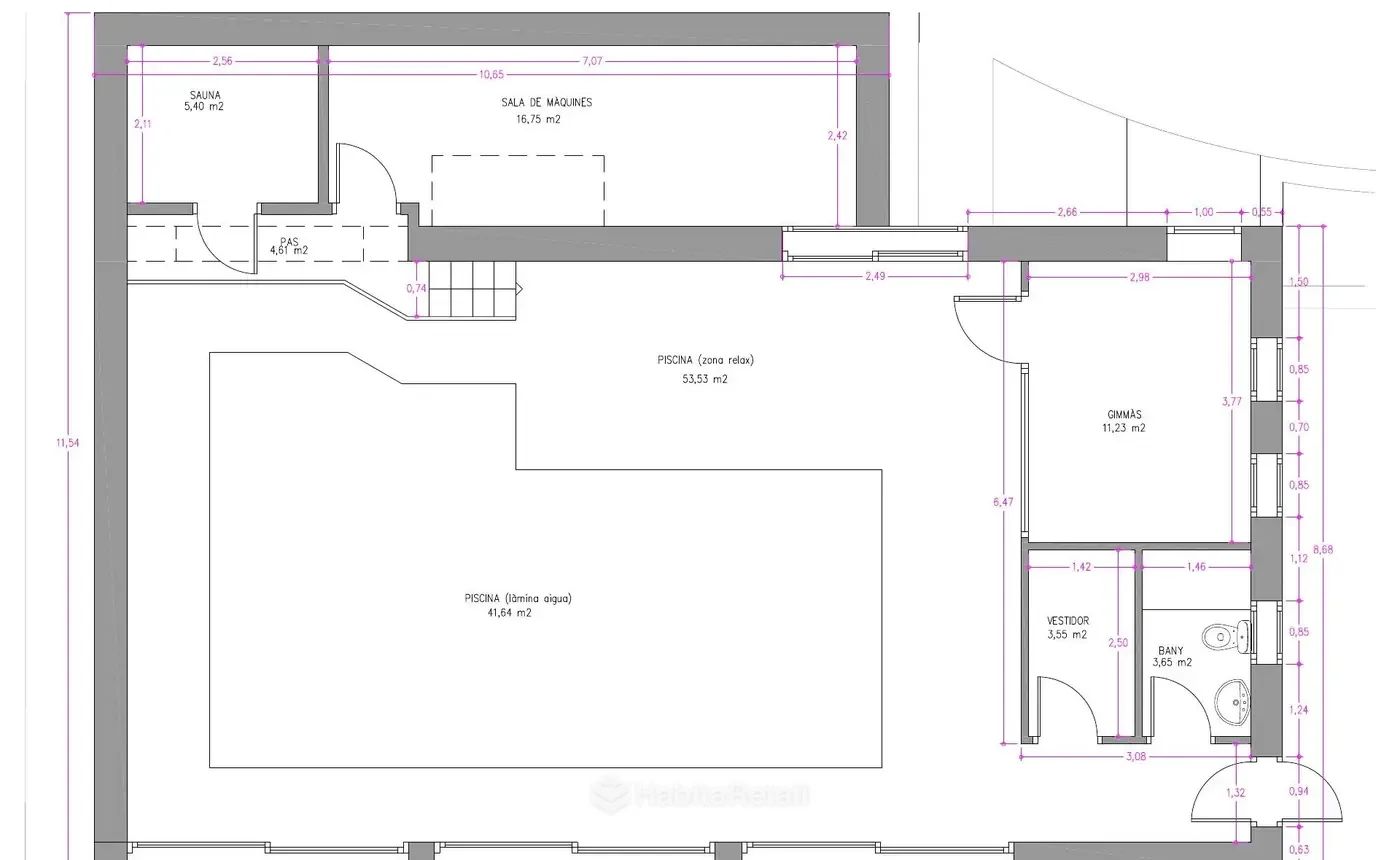 Piscina, sauna y gimnasio · 168,64 m²